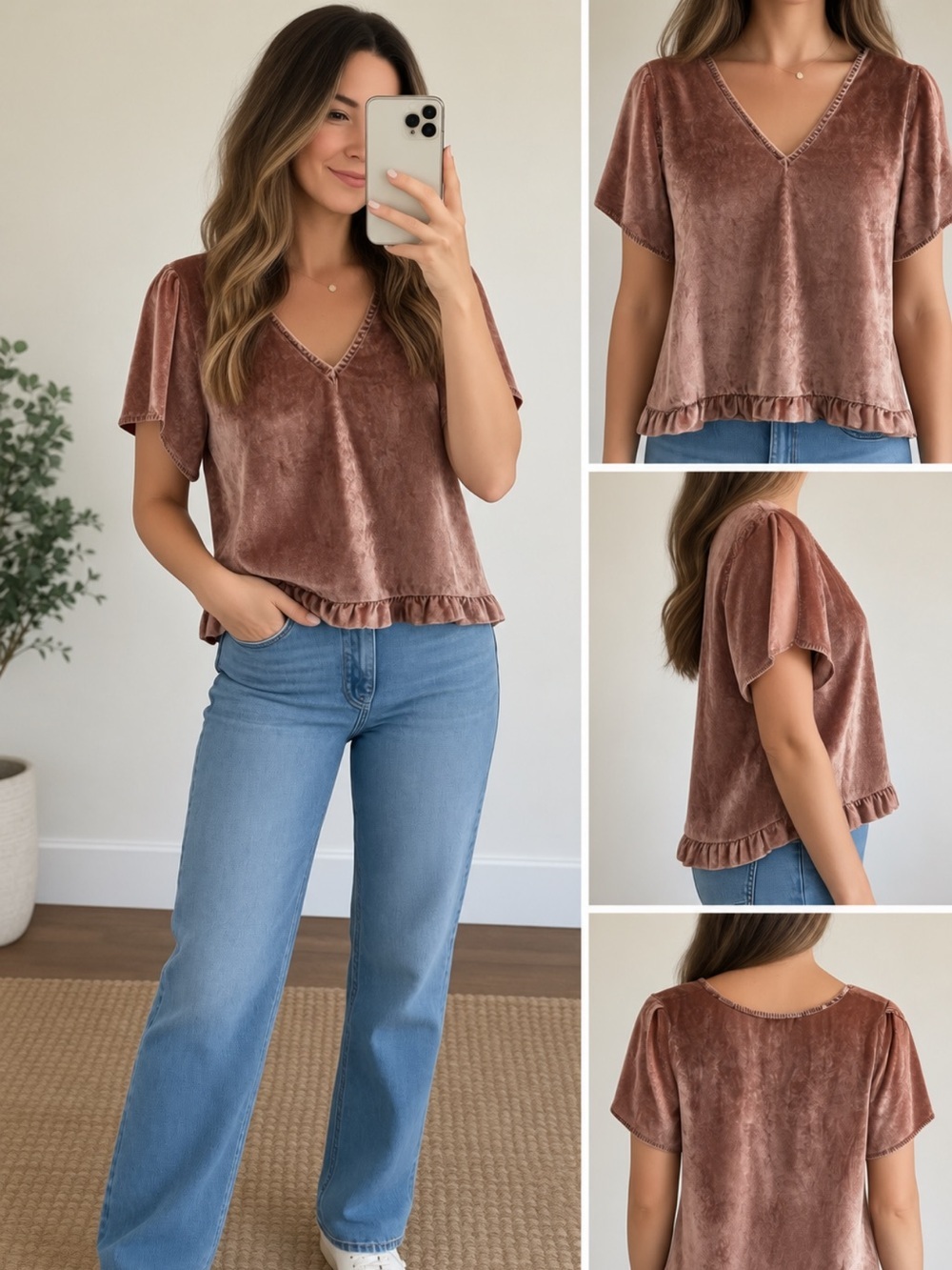 Madewell Dusty Pink Ruffled Crop Blouse with Tulip sleeve size XXSmall